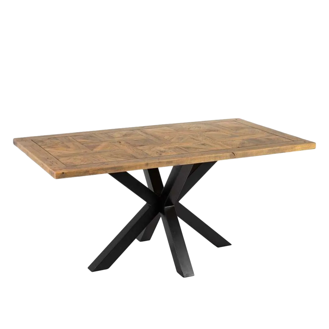 Mesa de comedor madera de mango con patas de hierro en natural y negro 160x90x76cm - Ixia - 603967IX - foto-transparente