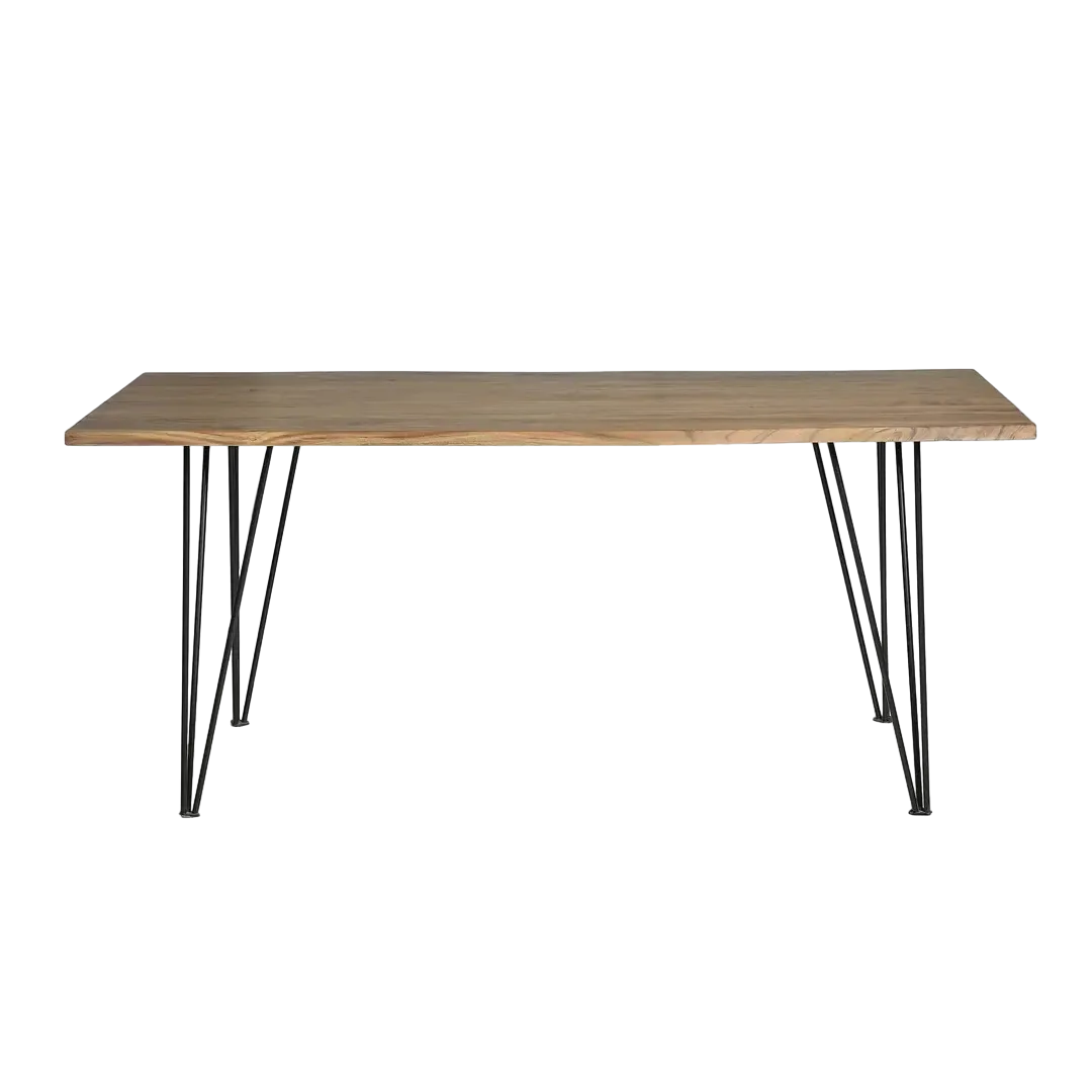Mesa de comedor Davin rectangular para 8 personas madera maciza de acacia base de metal bordes irregulares estilo rústico contemporáneo 200x100x76cm - Giner y Colomer - 6039GYC - foto-transparente