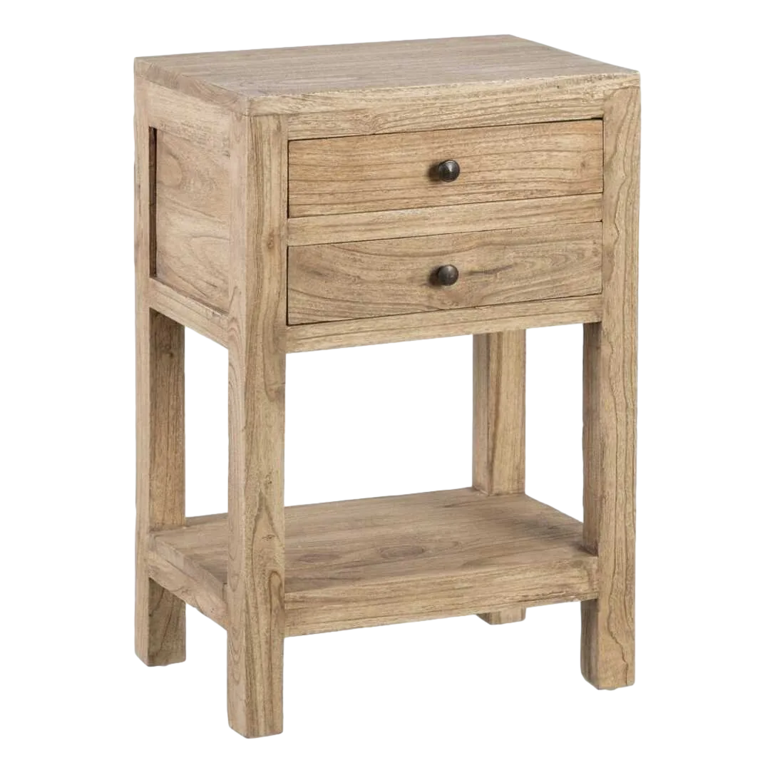 Mesita de noche natural en madera de mindi con cajón 45x30x66cm - Ixia - 605531IX - foto-transparente