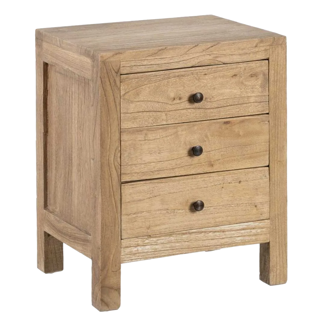 Mesita de noche natural en madera de mindi con cajón 43x34x55cm - Ixia - 605532IX - foto-transparente