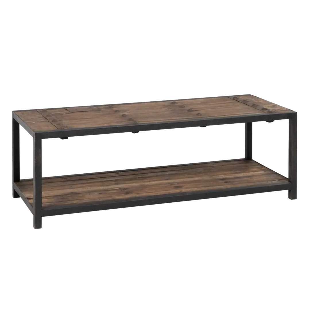 Mesa de centro madera de olmo reciclada natural y negro 165x64x55cm - Ixia - 605549IX - foto-transparente