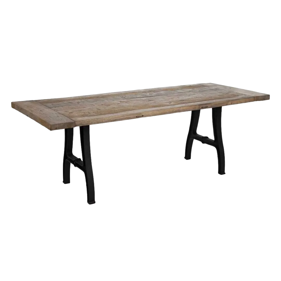 Mesa de comedor acabado natural y negro en madera reciclada y estructura de hierro 220x90x76cm - Ixia - 605559IX - foto-transparente