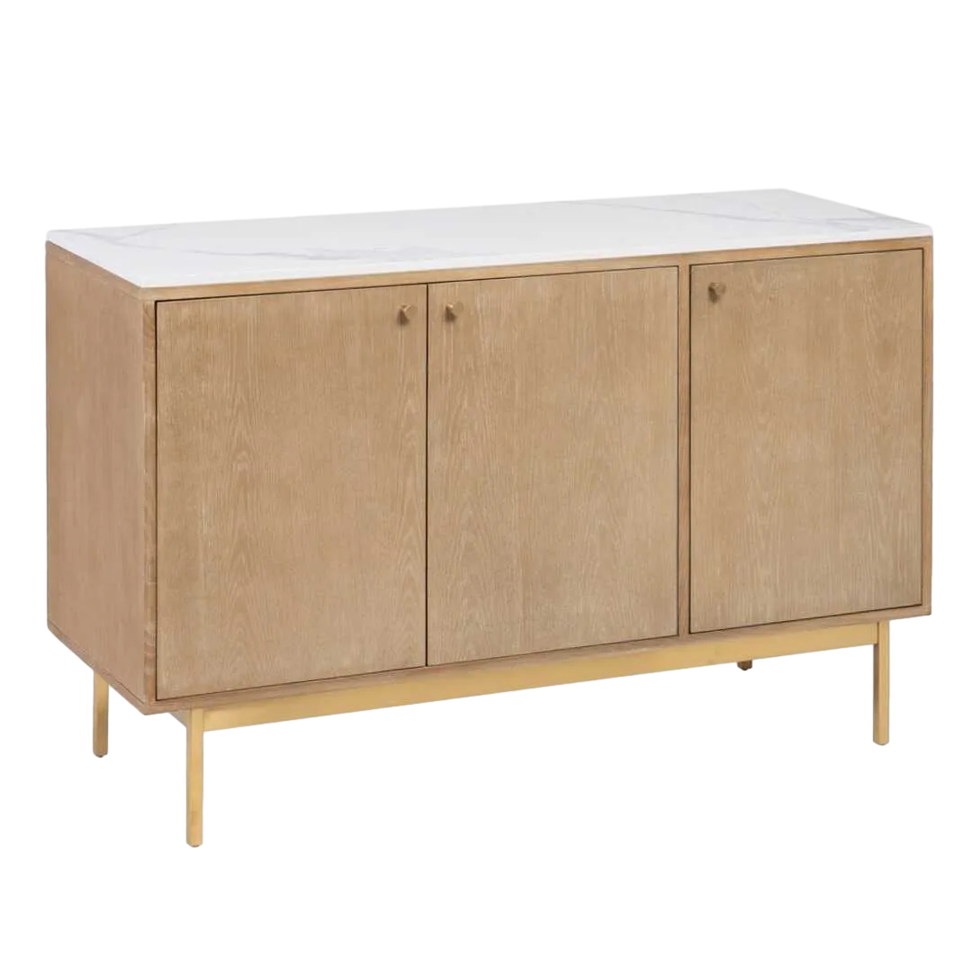 Aparador natural en roble y acero inoxidable 3 puertas balda interior - Ixia 127x45x82.80cm - Ixia - 605620IX - foto-transparente