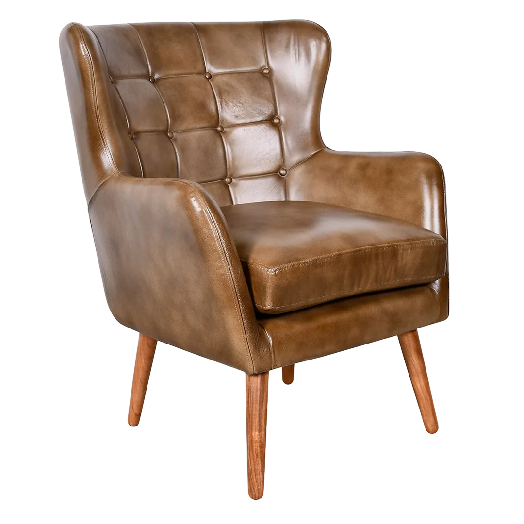 Sillón orejero Bristol piel y madera de acacia hecho a mano 72x92x77cm - Moycor - 606301MYC - foto-transparente