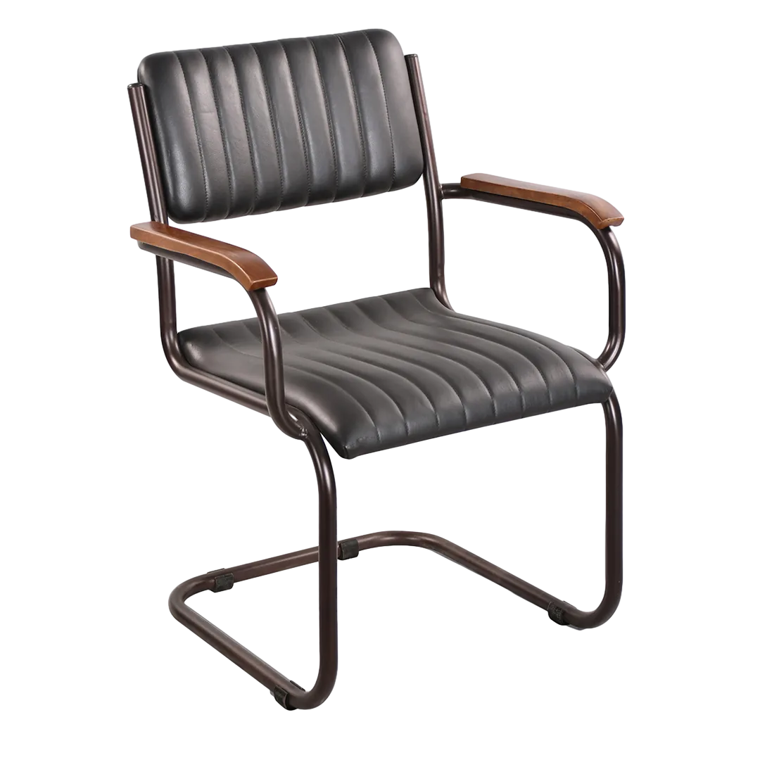 Sillón Cambridge en piel negra con estructura de hierro hecho a mano - Moycor - 606400MYC - foto-transparente