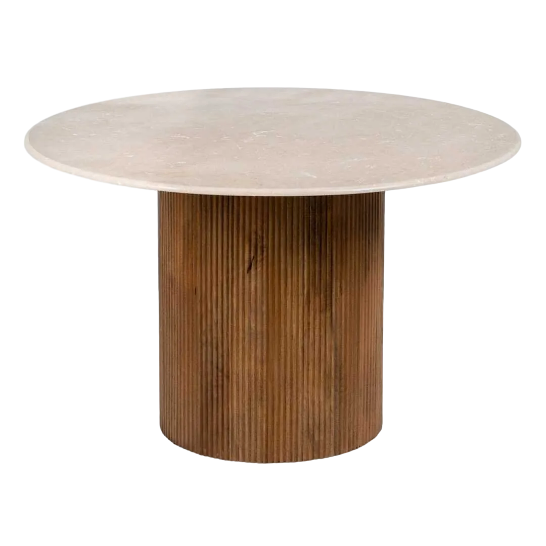 Mesa de comedor en mármol y madera de mango color natural crema 120x120x74cm - Ixia - 607491IX - foto-transparente
