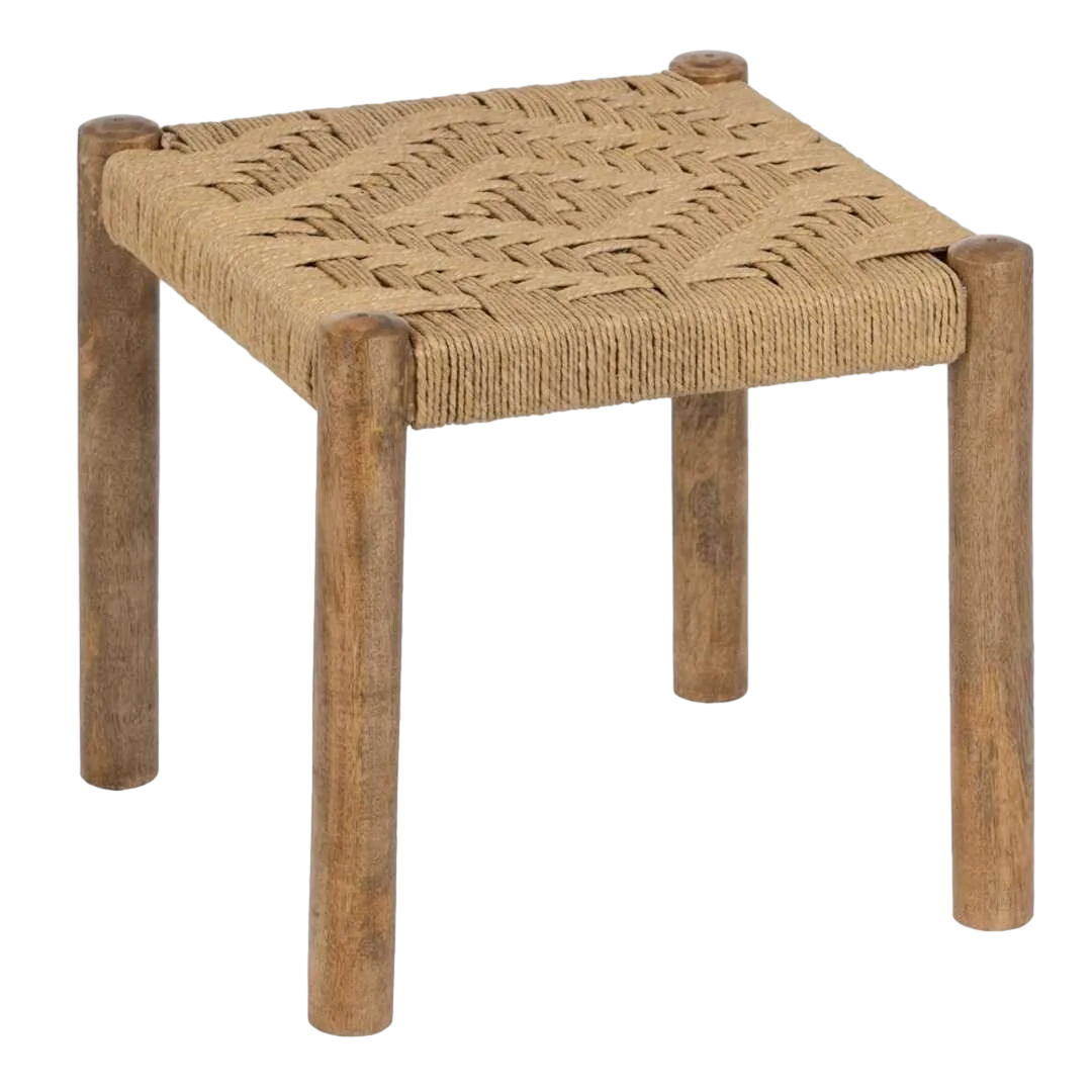 Taburete de fibra natural y madera para salón 40x40x40cm - Ixia - 608027IX - foto-transparente