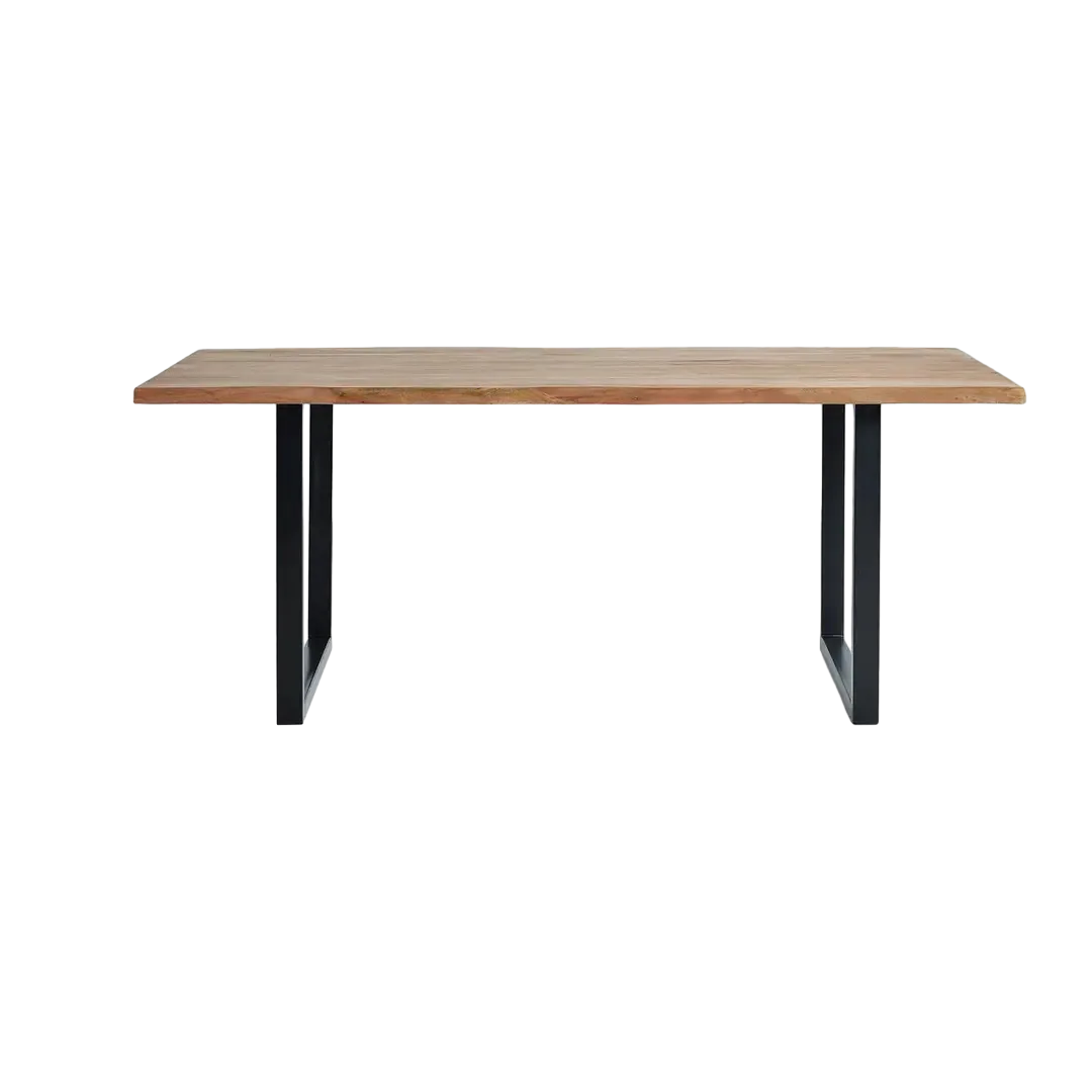 Mesa de comedor Jarin rectangular para 8 personas en madera de acacia con base metálica negra bordes irregulares acabado natural estilo rústico contemporáneo 200x100x78cm - Giner y Colomer - 6082GYC - foto-transparente