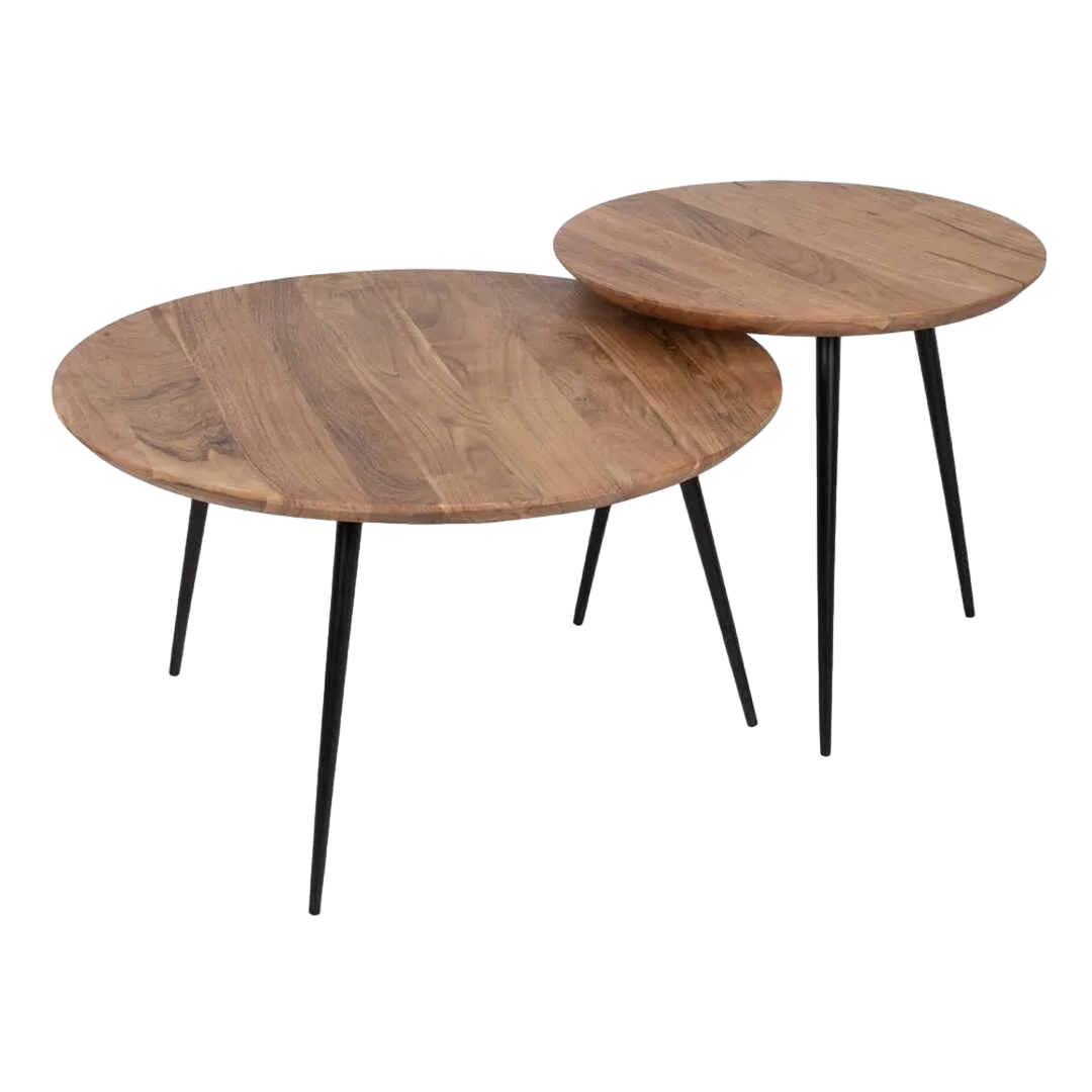 Juego de 2 mesas de centro en madera de acacia y metal acabado natural 70x70x40cm - Ixia - 608747IX - foto-transparente