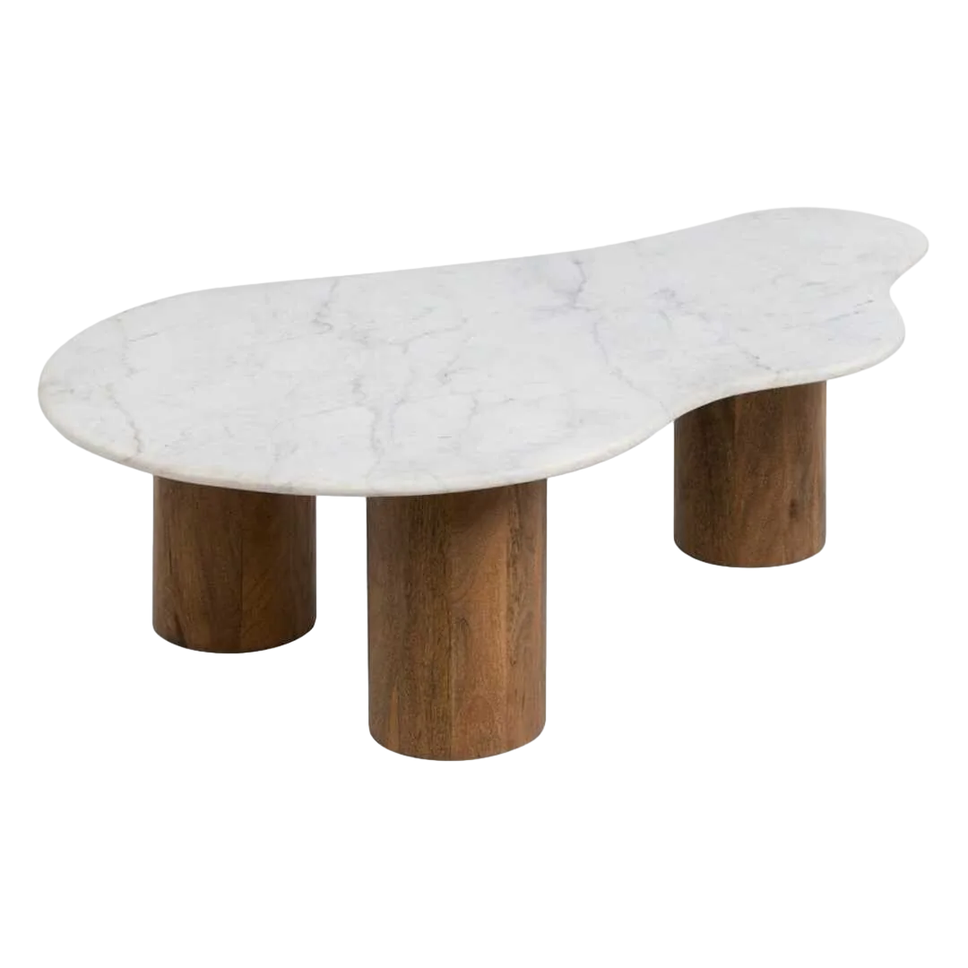 Mesa de centro blanco y natural en mármol y madera de mango 135x80x35cm - Ixia - 608770IX - foto-transparente