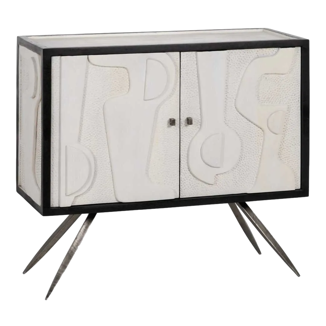 Mueble recibidor blanco y negro en madera de mango y hierro 102x41x93cm - Ixia - 609270IX - foto-transparente