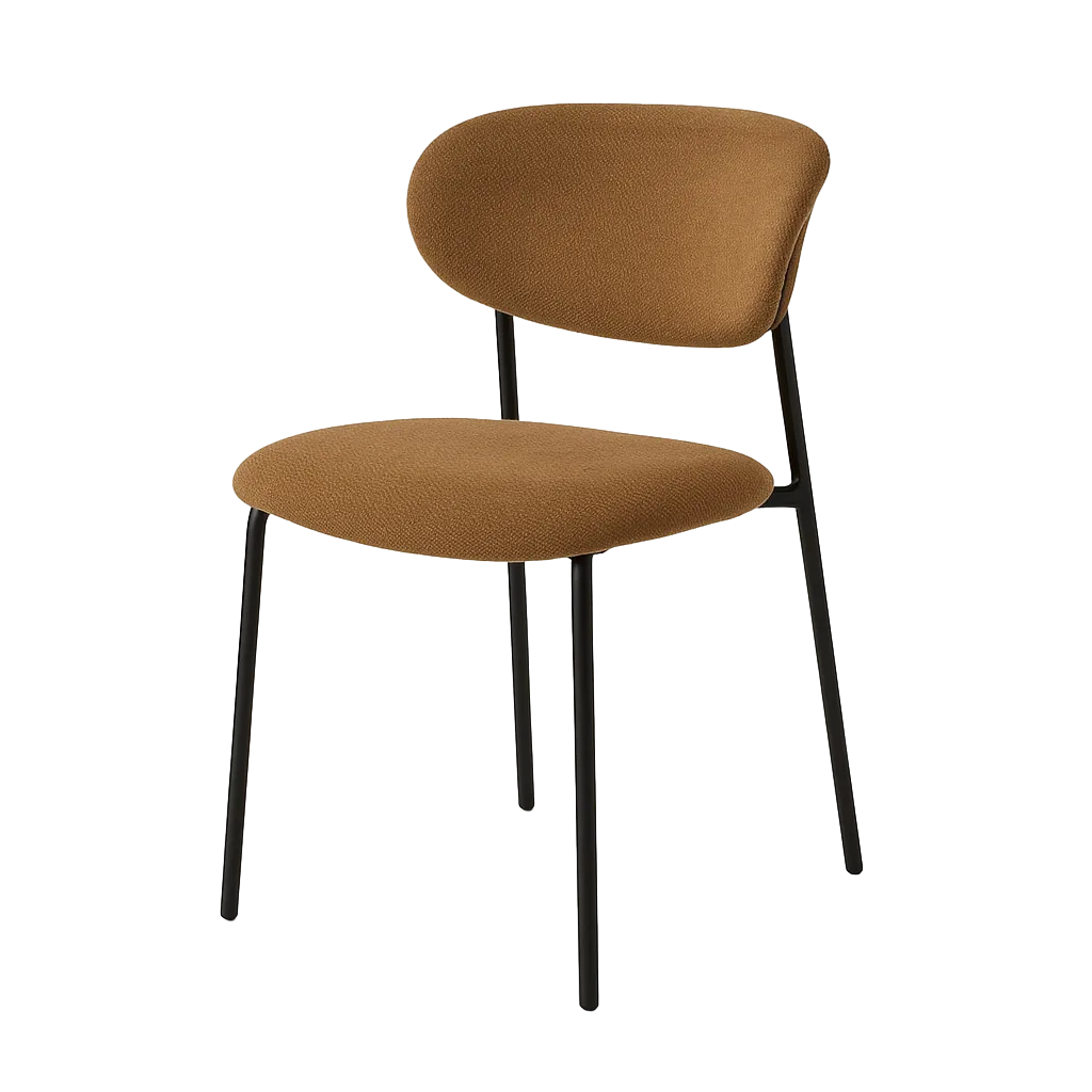 Silla para salón marrón de tejido 100% poliéster y estructura metálica con respaldo en madera contrachapada 50x54x73.50cm - Ixia - 609591IX - foto-transparente