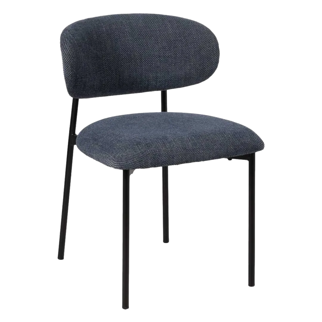 Silla tapizada azul en tejido 100% poliéster estructura metálica y asiento en madera contrachapada 50x54x73.50cm - Ixia - 609592IX - foto-transparente