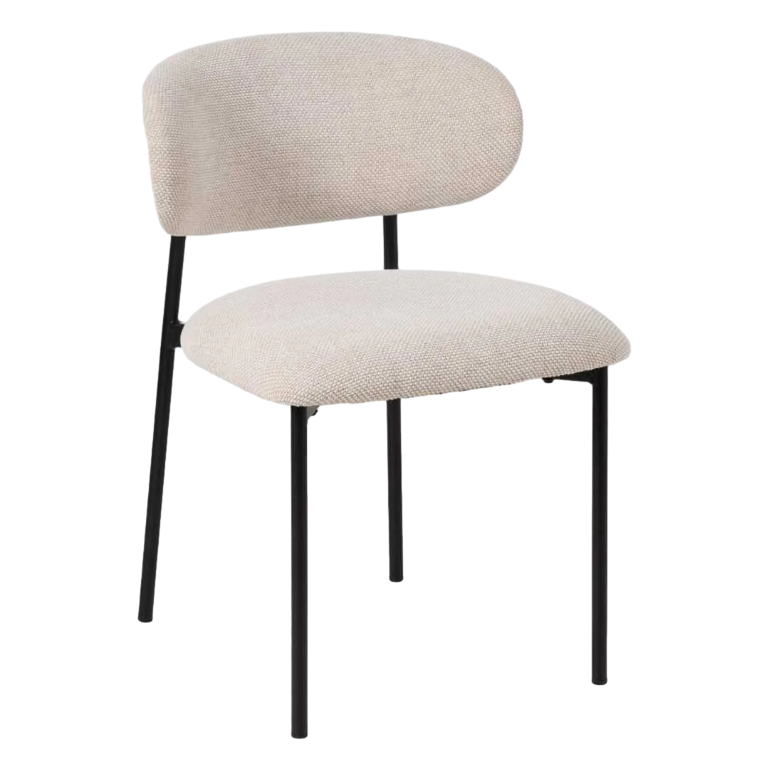 Silla crema tapizada en tejido 100% poliéster con estructura metálica y madera contrachapada 50x54x73.50cm - Ixia - 609593IX - foto-transparente
