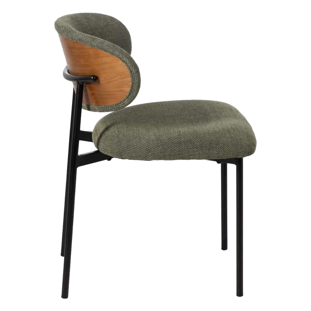 Silla verde tapizada en tejido 100% poliéster con estructura metálica y respaldo en madera contrachapada 50x54x73.50cm - Ixia - 609594IX - foto-transparente