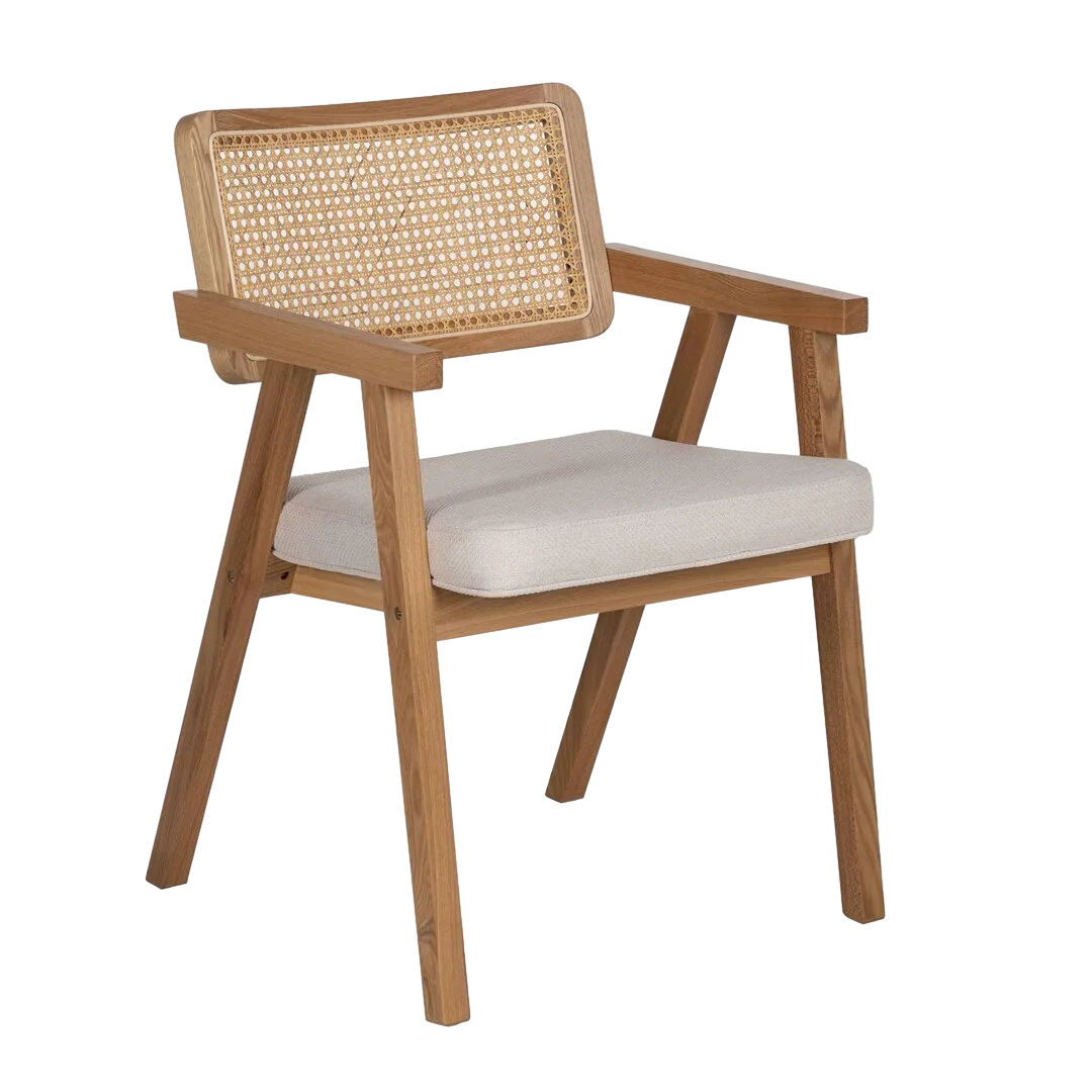 Silla con brazos en madera de haya y asiento de ratán natural 56x55x81cm - Ixia - 609989IX - foto-transparente