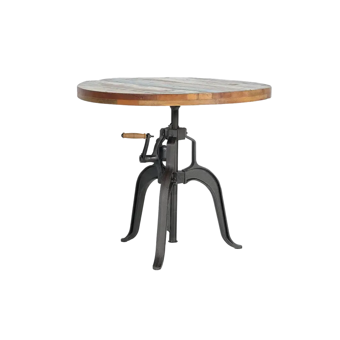 Mesa de comedor elevable Arven madera reciclada base de hierro acabado multicolor estilo industrial/100cm 90x90x70/100cm - Giner y Colomer - 6099GYC - foto-transparente