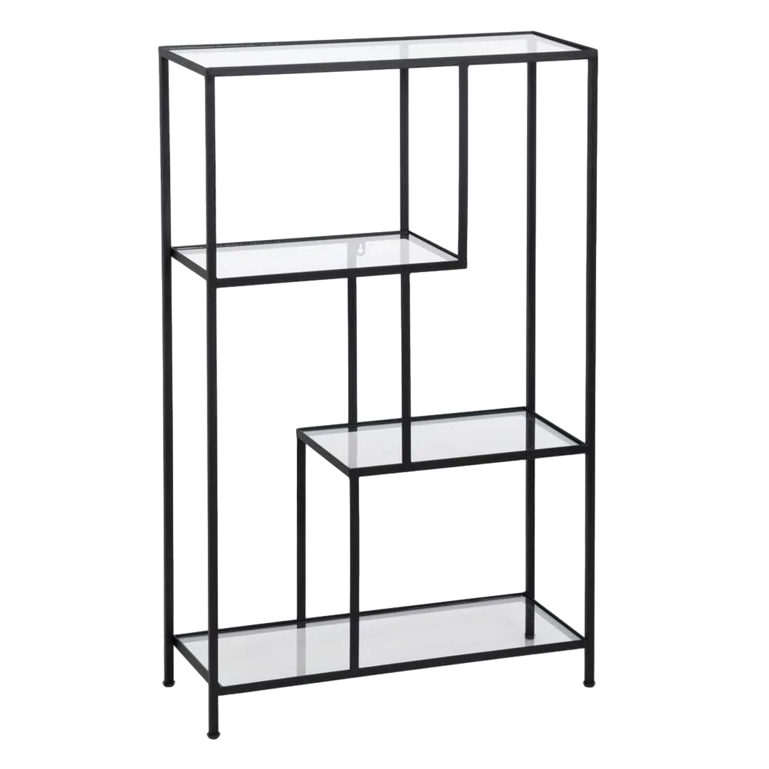 Estantería metálica negra con estantes de cristal 65x25x110cm - Ixia - 610006IX - foto-transparente