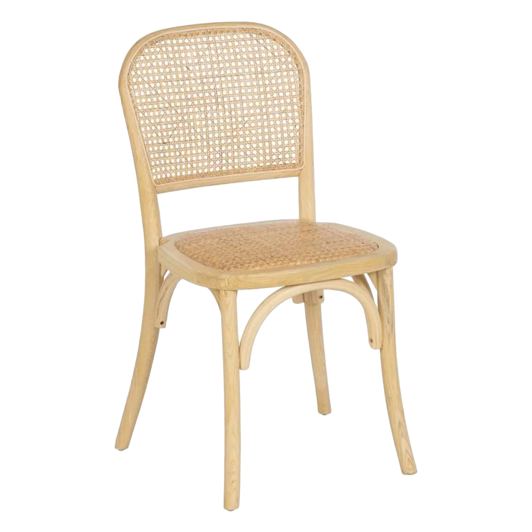 Silla natural madera de olmo con asiento y respaldo de ratán 45x42x86cm - Ixia - 610046IX - foto-transparente