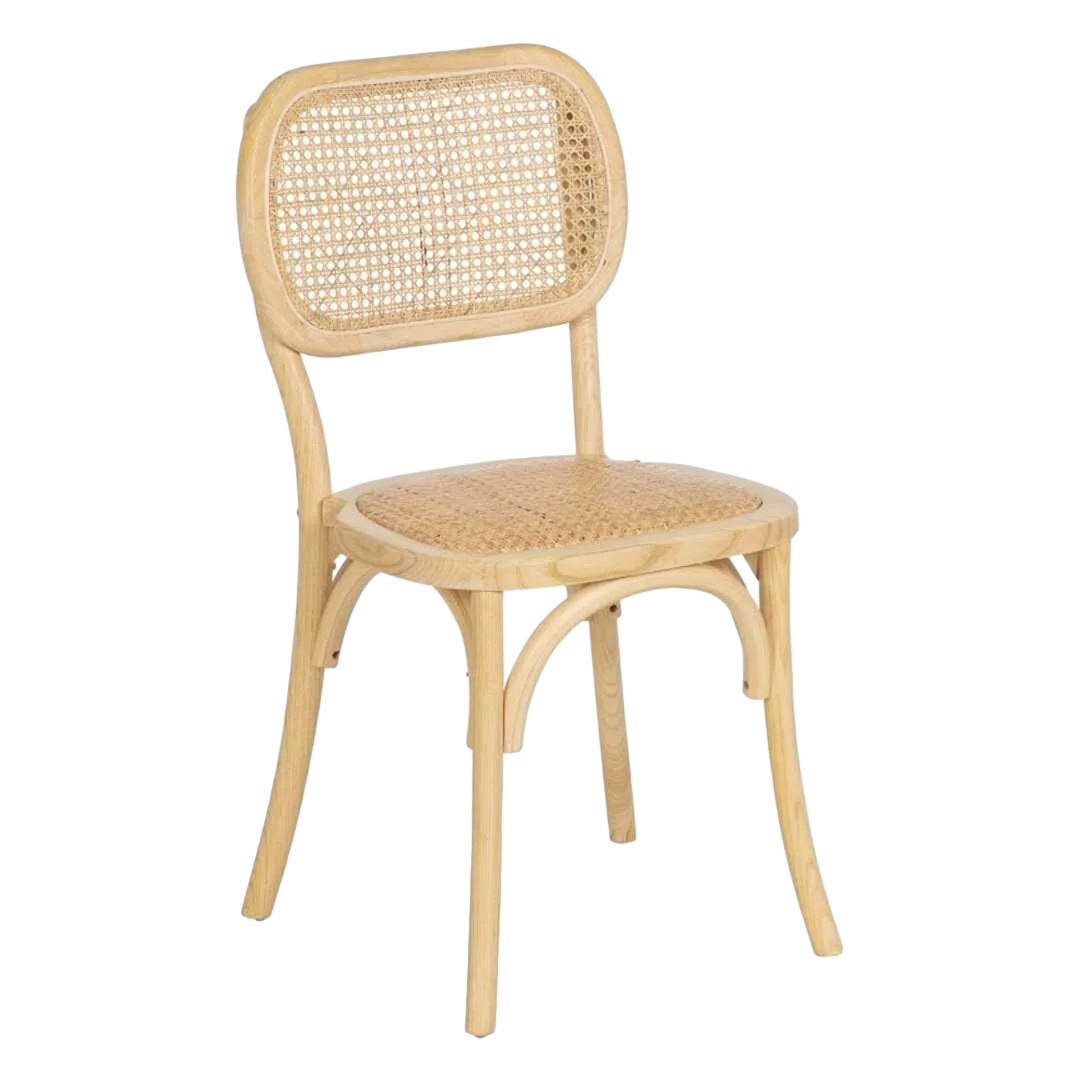 Silla natural de madera de olmo con asiento y respaldo de ratán apilable para salón 45x41x88cm - Ixia - 610047IX - foto-transparente