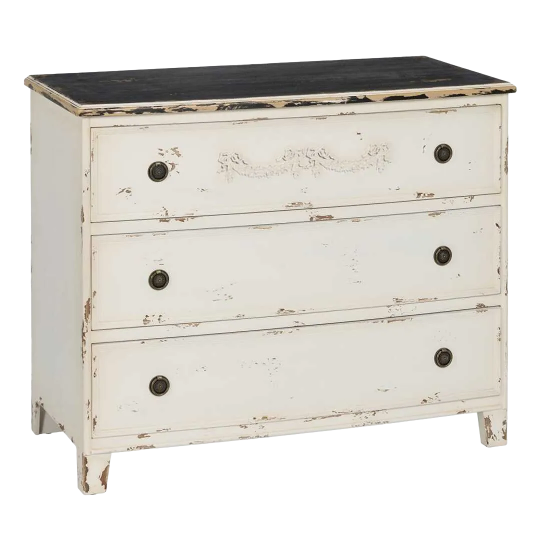 Cómoda blanco rozado en madera de abeto y DM 105x50x87.50cm - Ixia - 610578IX - foto-transparente