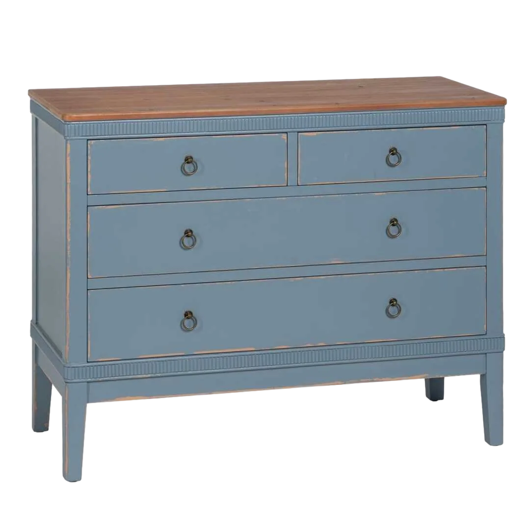 Cómoda azul en madera de abeto y DM 4 cajones 115x45x90cm - Ixia - 610590IX - foto-transparente