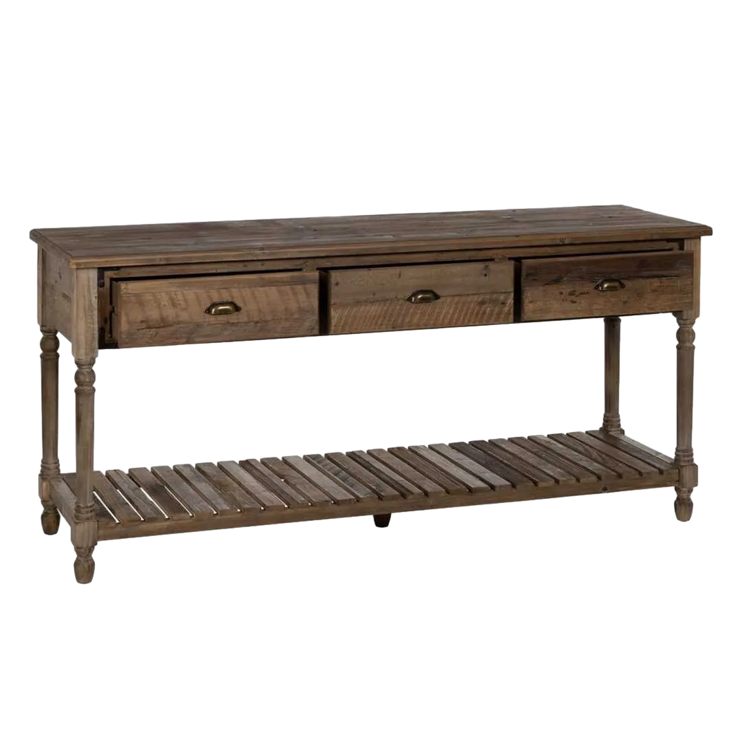 Consola marrón en madera de abeto con cajones 184.50x50x86.80cm - Ixia - 610591IX - foto-transparente