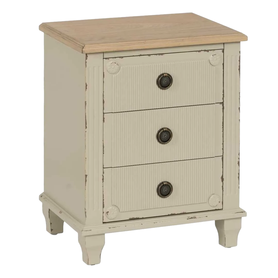 Mesita crema en madera de abeto y DM con cajones de y patas de 9cm 48x36x61cm - Ixia - 610596IX - foto-transparente
