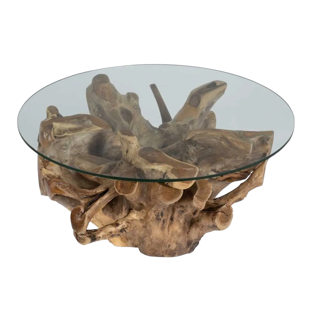 Mesa de centro madera de teca y cristal natural 90x90x45cm - Ixia - 610875IX - foto-transparente