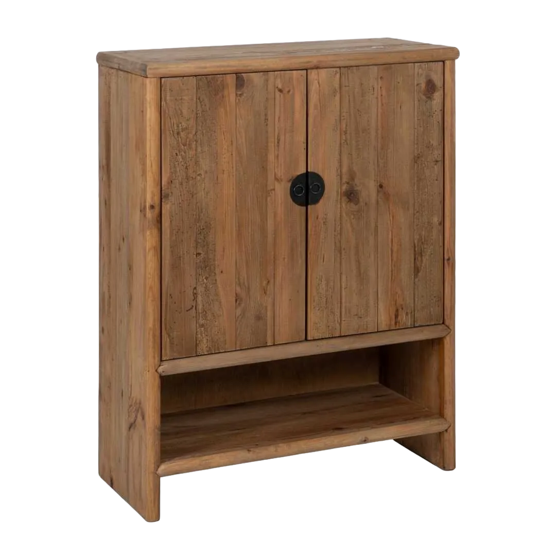 Armario natural de madera de pino reciclada con puertas y hueco 100x45x130cm - Ixia - 611312IX - foto-transparente