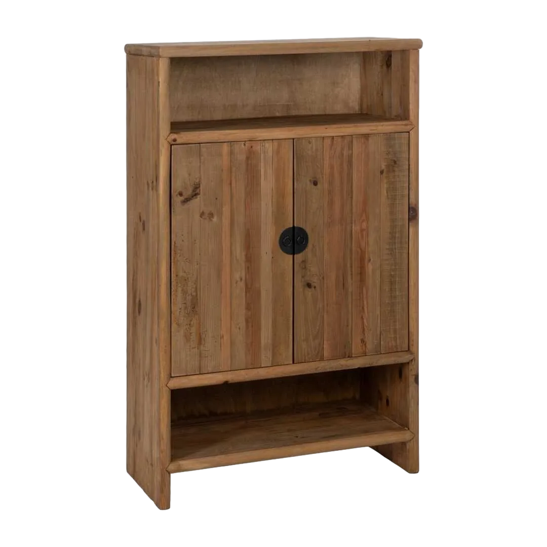 Armario para salón en madera de pino reciclada acabado natural con patas 100x45x160cm - Ixia - 611313IX - foto-transparente