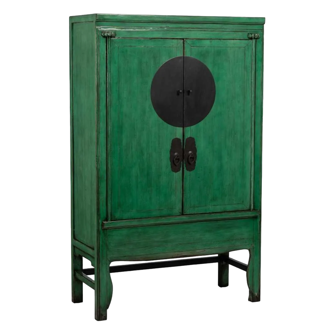 Armario verde en madera de pino reciclada y MDF con tiradores de cobre 108x48x175cm - Ixia - 611336IX - foto-transparente