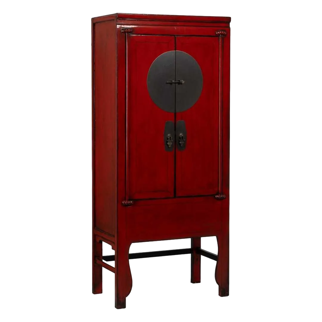 Armario rojo de madera de pino reciclada y MDF con cajones y tiradores de cobre 83.50x45x195cm - Ixia - 611343IX - foto-transparente