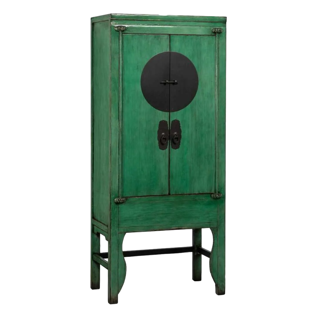 Armario verde en madera de pino reciclada y MDF con tiradores de cobre 83.50x45x195cm - Ixia - 611344IX - foto-transparente