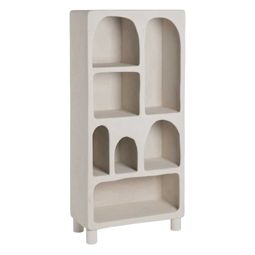 Estantería blanca en DM acabado poroso granulado con patas de 12cm 80x38x170cm - Ixia - 611345IX - foto-transparente