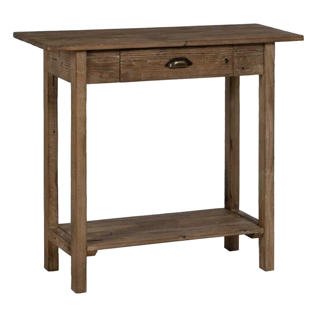 Consola de madera de abeto natural con cajón y hueco 90x34.50x81cm - Ixia - 611395IX - foto-transparente