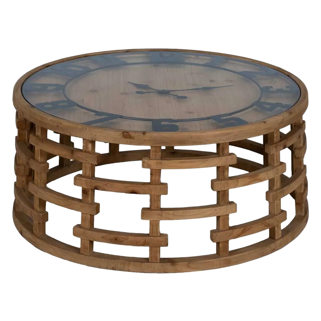Mesa de centro reloj en DM y madera de abeto natural 80x80x36cm - Ixia - 611408IX - foto-transparente