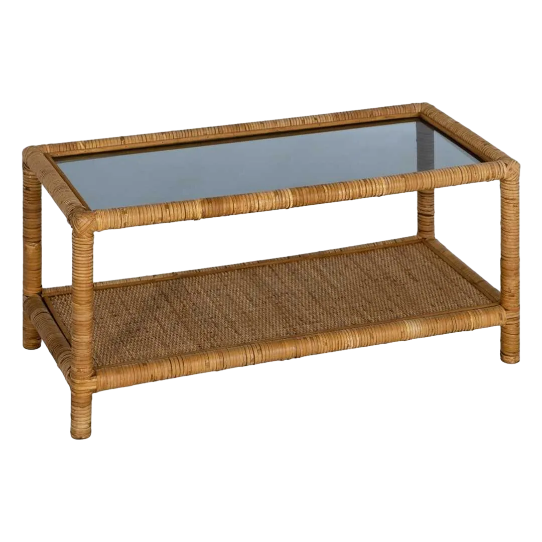 Mesa de centro ratán natural con tablero de cristal 90x40x42cm - Ixia - 611419IX - foto-transparente