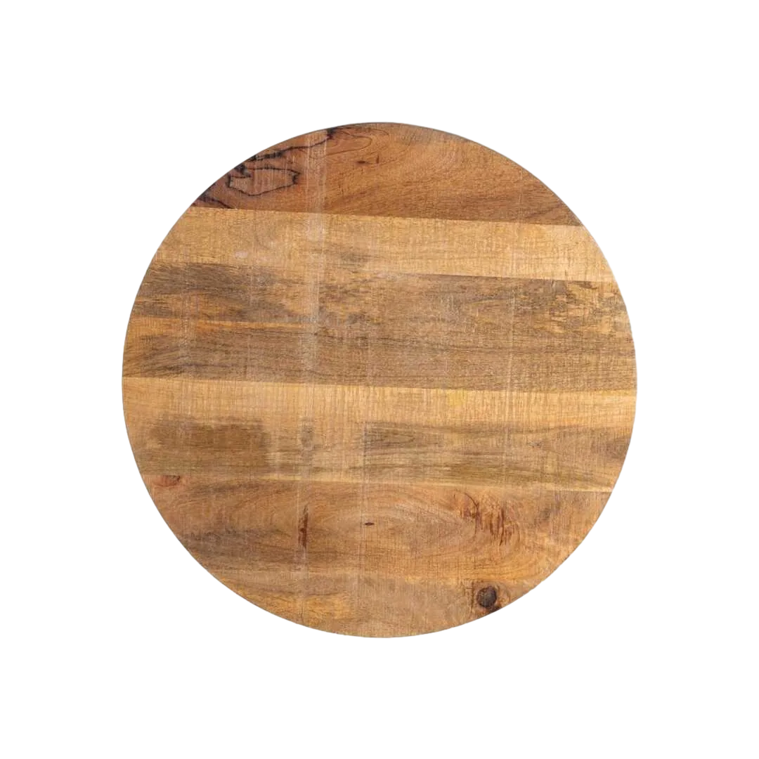 Tablero redondo en listones de madera de mango natural con superficie irregular 70x70x3cm - Ixia - 611703IX - foto-transparente