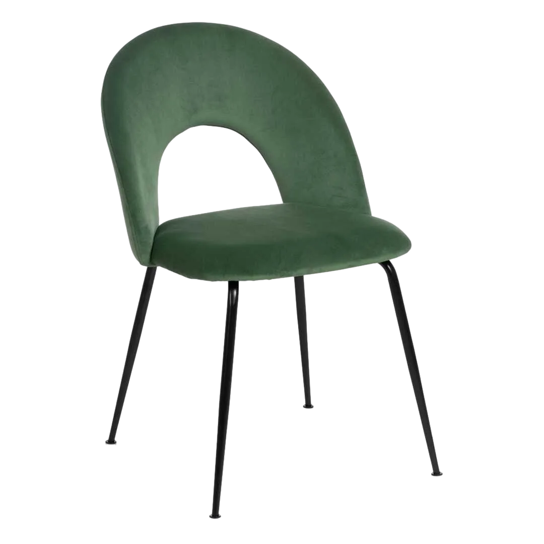 Silla tapizada verde en tejido con asiento en DM relleno de espuma y patas de metal 49x60x81cm - Ixia - 611792IX - foto-transparente