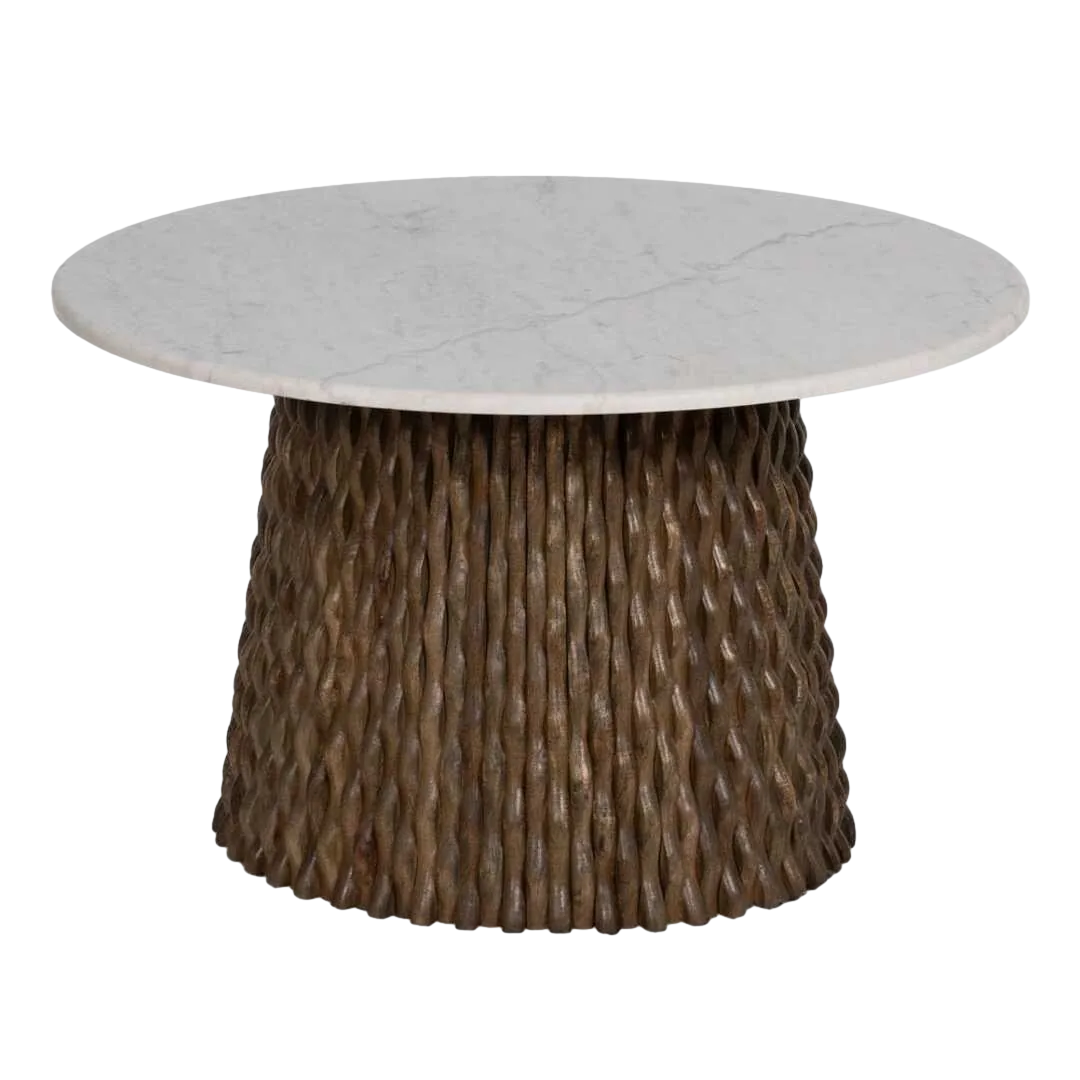 Mesa de centro blanco y marrón en mármol y madera de mango 80x80x49cm - Ixia - 612086IX - foto-transparente