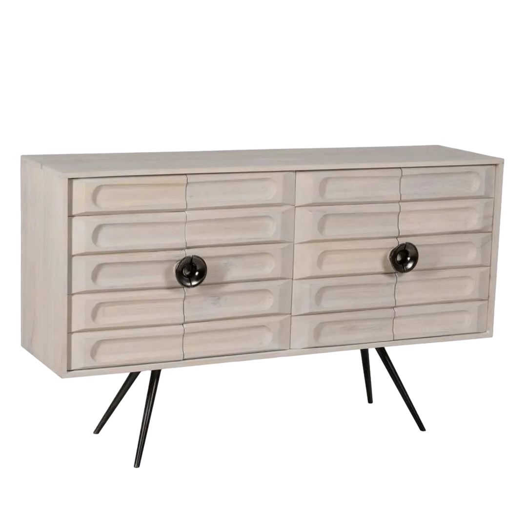 Aparador blanco rozado en madera de mango y hierro - Ixia 152x41x92cm - Ixia - 612091IX - foto-transparente