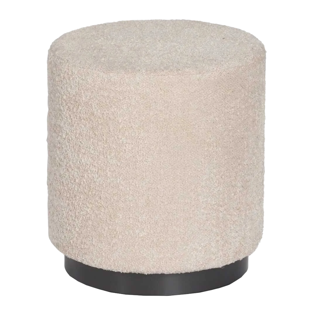 Puf beige tapizado en tejido con estructura metálica para salón 41x41x44cm - Ixia - 612102IX - foto-transparente