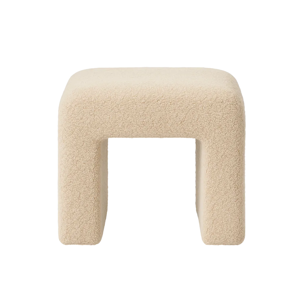 Taburete beige tapizado en tejido con estructura de madera 67x48x47cm - Ixia - 612106IX - foto-transparente