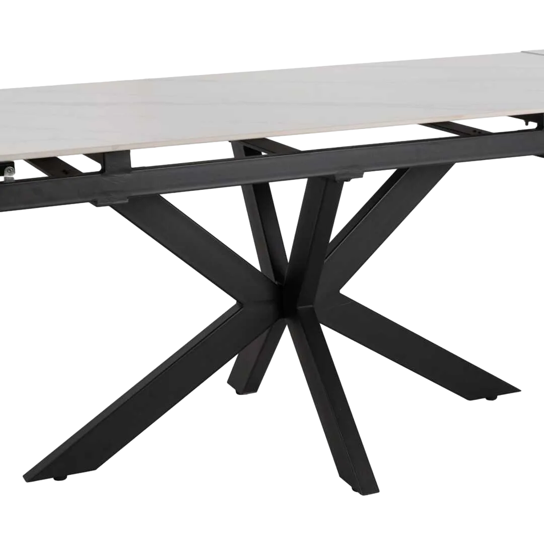 Mesa extensible blanco y negro con sobre cerámico imitación mármol y patas metálicas 170x90x76cm - Ixia - 612347IX - foto-transparente