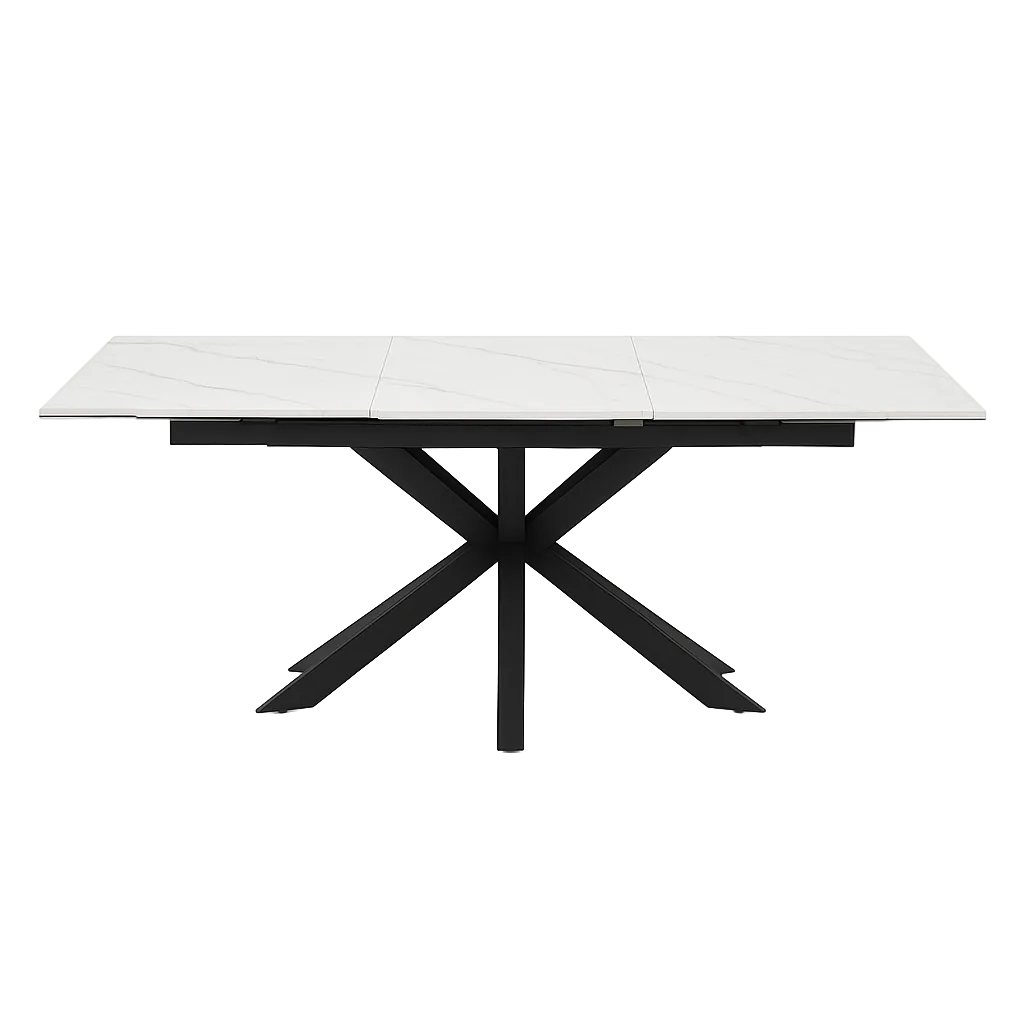 Mesa extensible blanco y negro con tablero cerámico imitación mármol y patas de metal 170x90x76cm - Ixia - 612347IX - foto-transparente