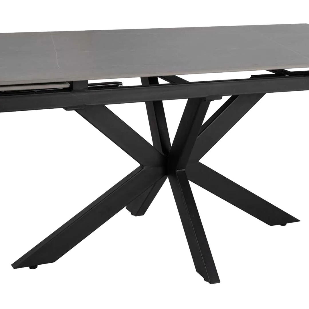 Mesa extensible gris y negro con tapa cerámica efecto mármol y patas de metal 170x90x76cm - Ixia - 612348IX - foto-transparente