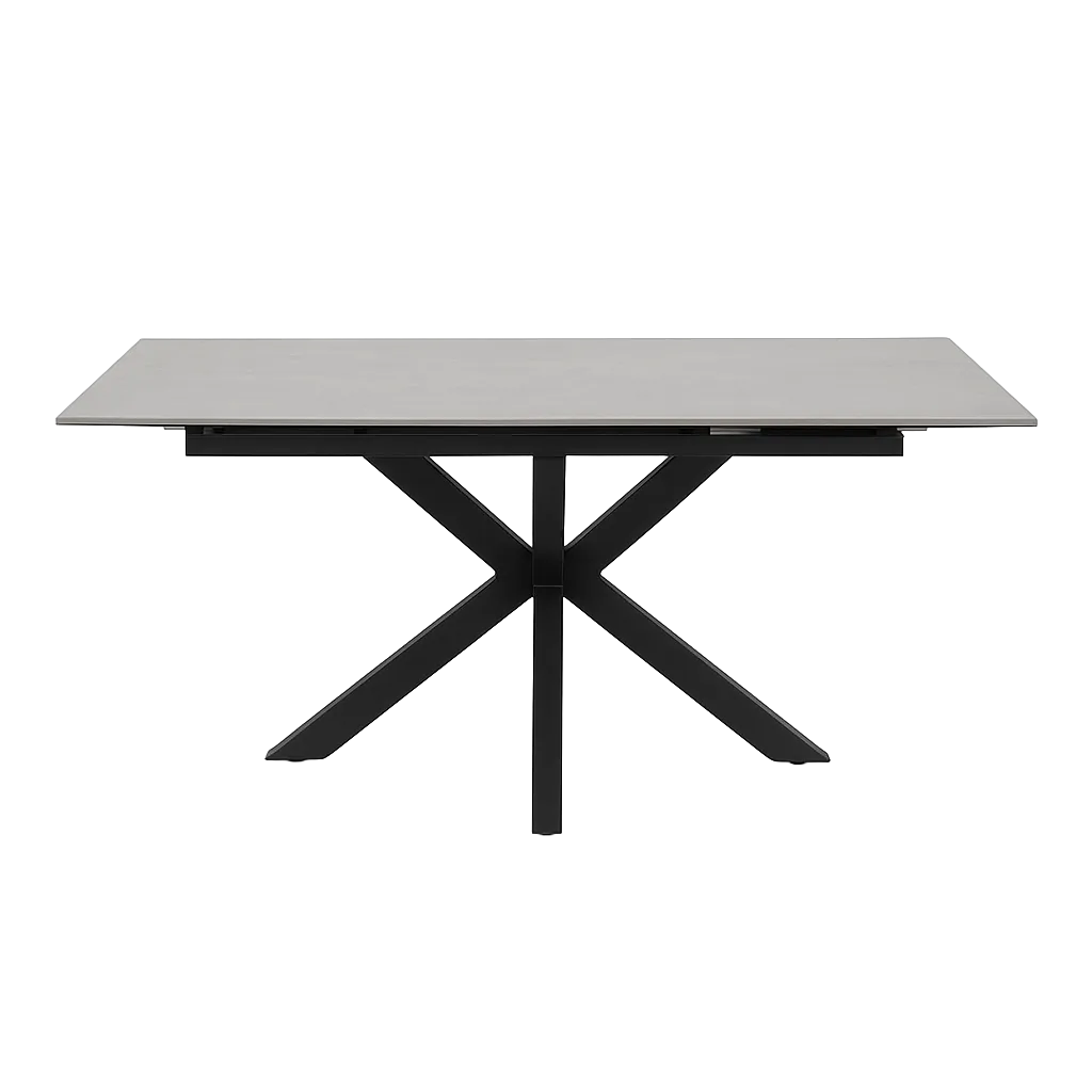 Mesa extensible gris y negro con patas de metal y tablero cerámico imitación mármol 170x90x76cm - Ixia - 612348IX - foto-transparente