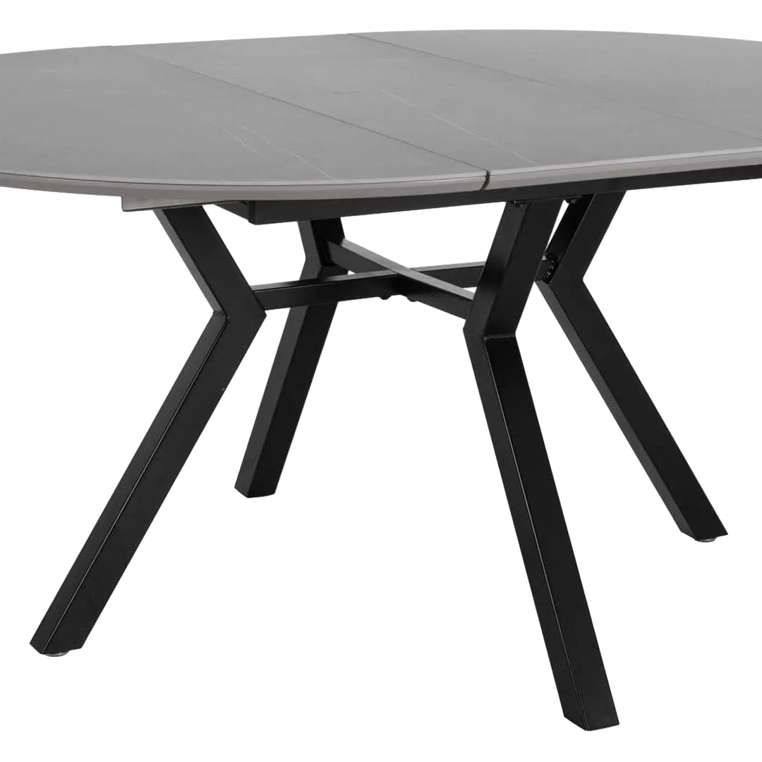 Mesa extensible gris y negro con patas de metal y sobre cerámico imitación mármol 120x120x75cm - Ixia - 612350IX - foto-transparente