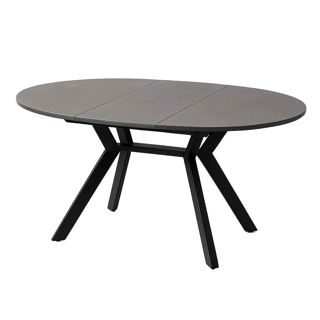 Mesa extensible gris y negro con sobre cerámico efecto mármol y patas metálicas 120x120x75cm - Ixia - 612350IX - foto-transparente